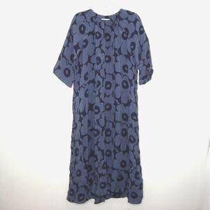 Marimekko Women's Blue Siru Unikko Midi Dress Size 36 Relaxed Fit Oversized